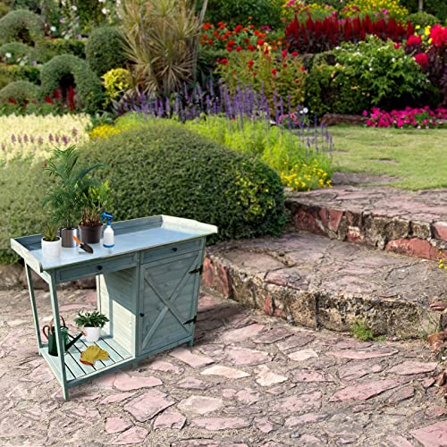 HYGRADBUILTTOSURVIVE Large Wooden Potting Bench Germination Work Bench With 2 Drawers And Cabinet Gardening Planting Work Station Gardening Storage Table
