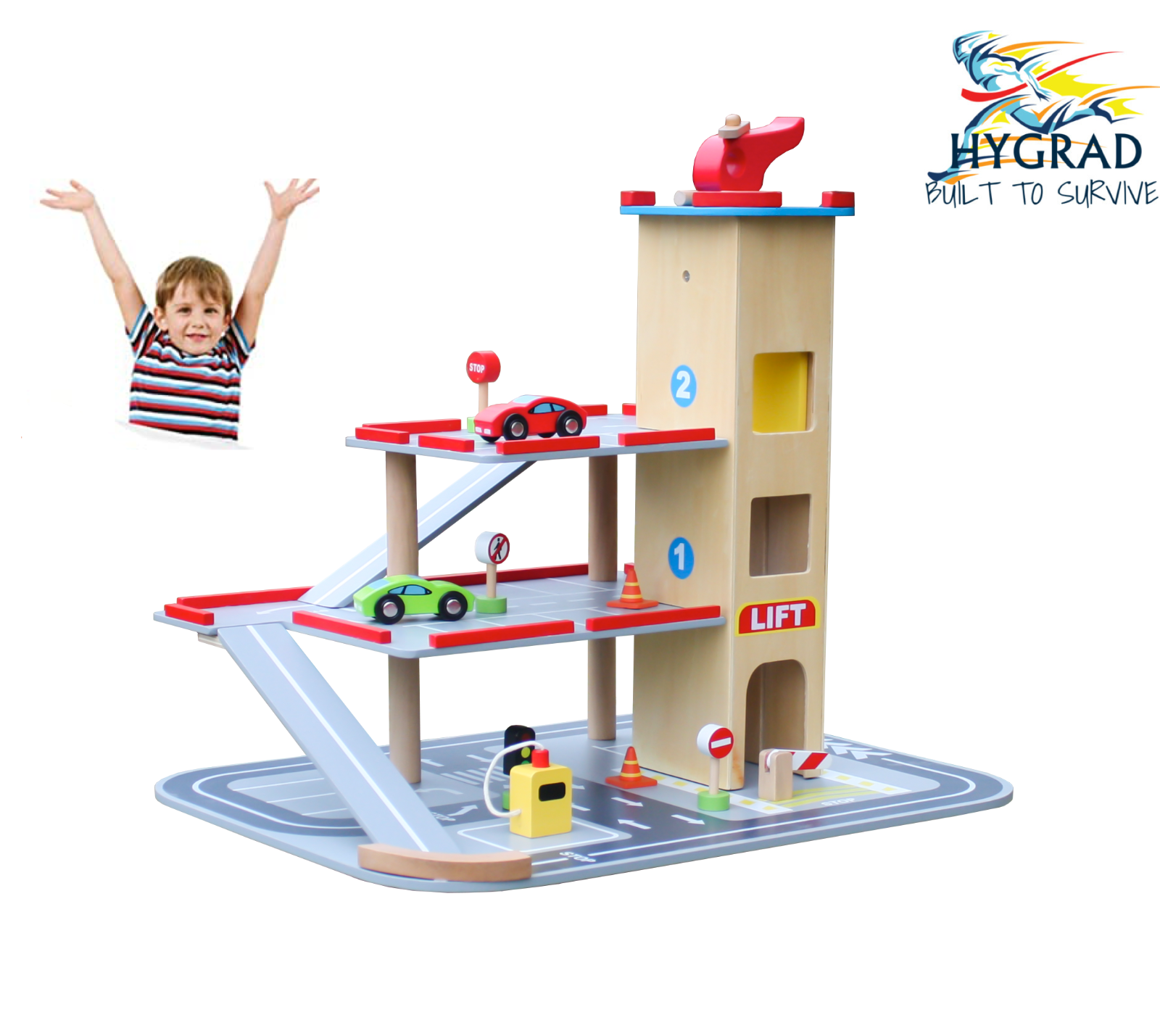 New Wooden 3 Storey Garage Pretend Toy Kids Educational Car Role Play Gift Set