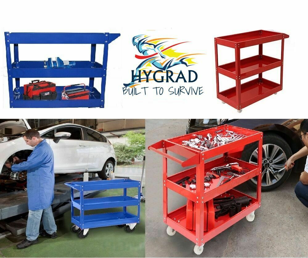 Heavy Duty Workshop Garage DIY Tool Storage Trolley Wheel Cart Tray 3 Tier/Shelf