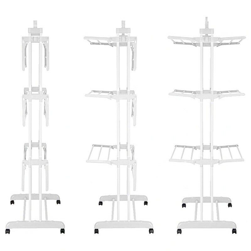 Folding Clothes Airer Horse 3 Tier Rolling Casters Drying Rack Hanging Garment