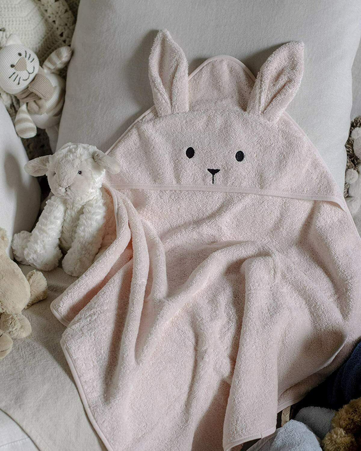 New Luxury 100% Cotton Baby Soft Bunny Hooded Bath Towel 70 x 70cm 5 Colours UK