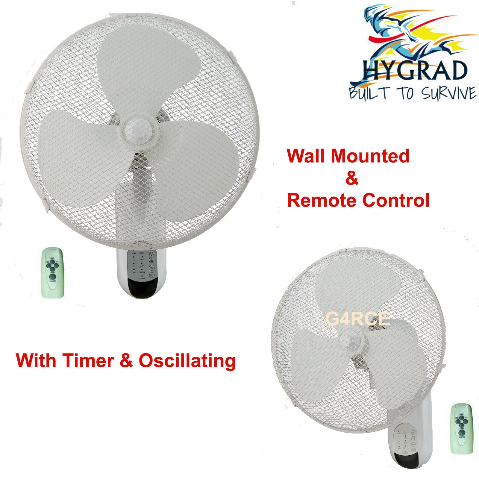 NEW 16" PLASTIC WHITE WALL FAN COLD AIR 3 SMOOTH SPEED WITH REMOTE CONTROL