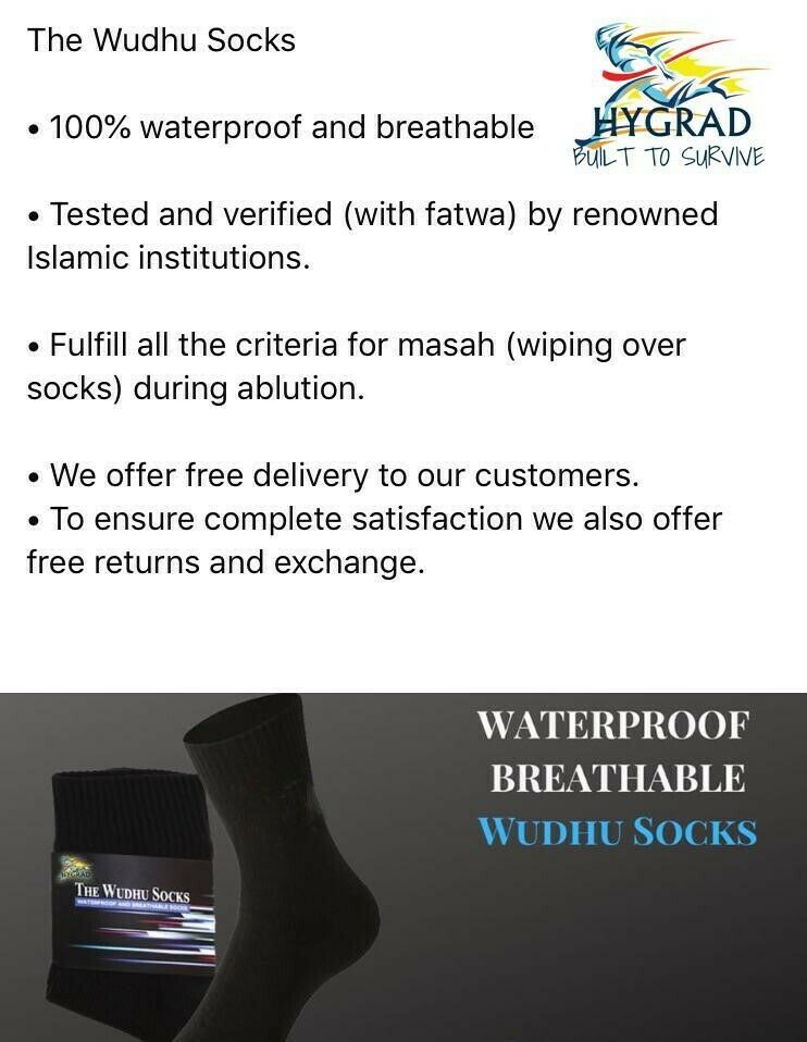 HYGRAD Waterproof Outdoor Socks Muslim Prayer Wudhu Socks Sharia Compliant UK