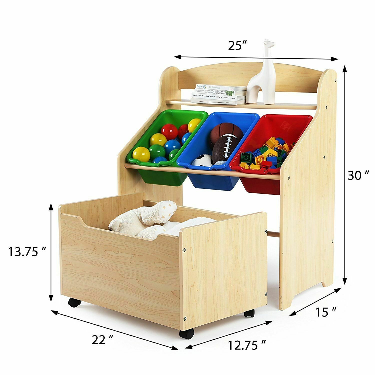 HYGRAD® Wooden Toy Box Storage Unit Childrens Kids Chest Bookshelf Toy Organizer
