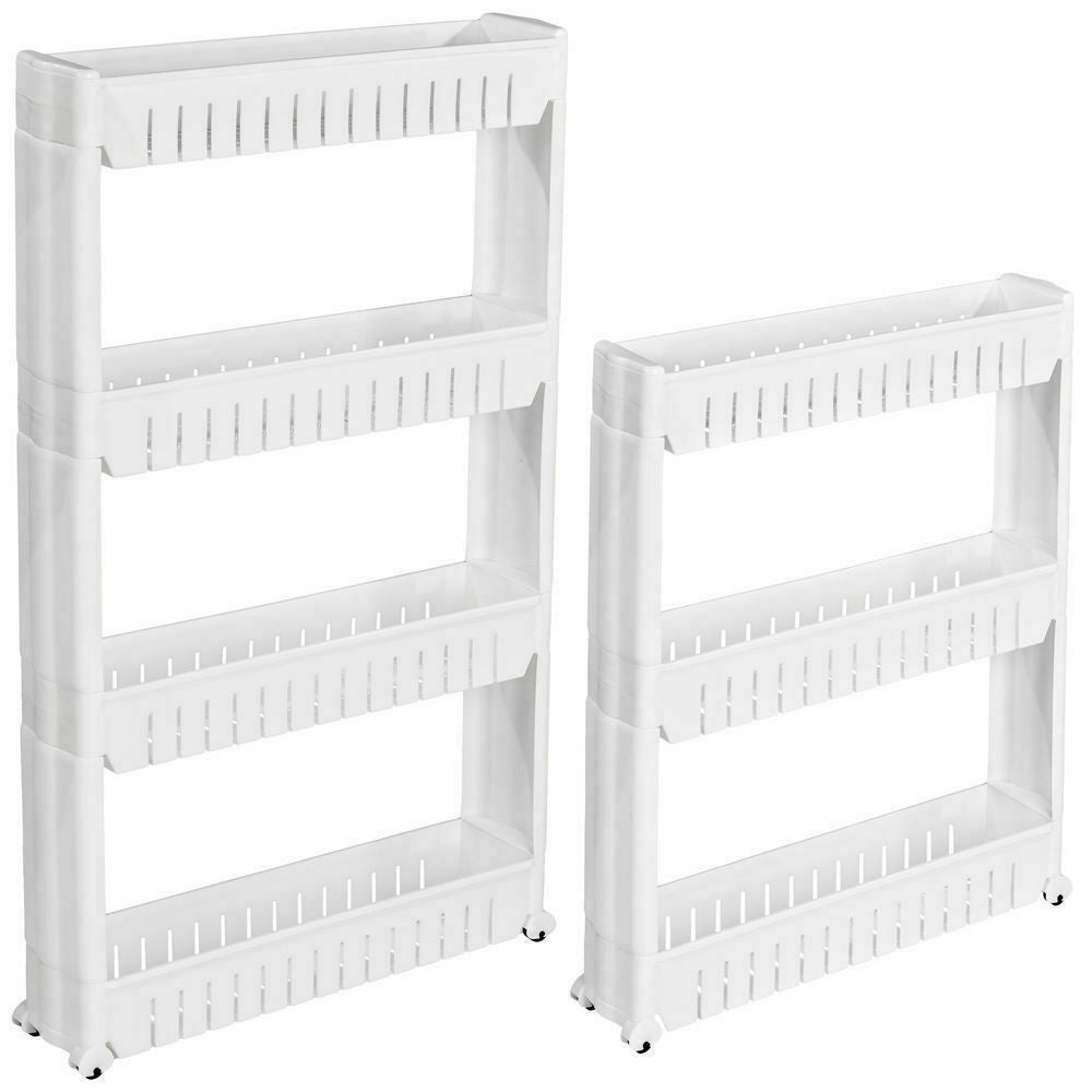 Grey 3/4 Tier Slim Slide Out Kitchen Trolley Rack Holder Storage Shelf Organiser