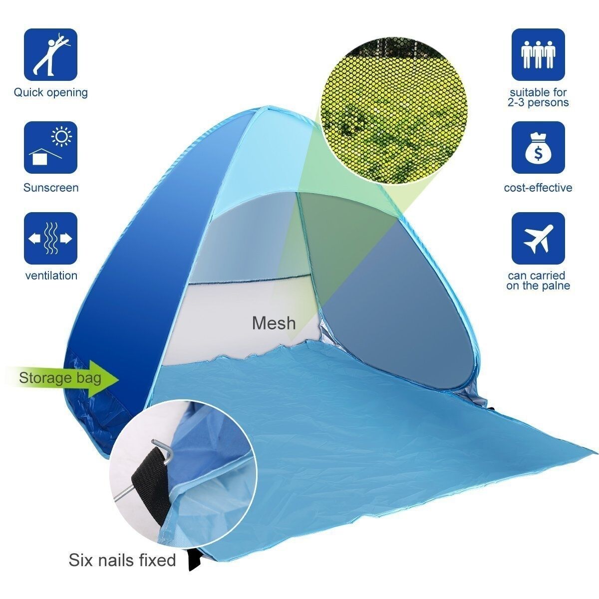 Pop Up Portable Beach Canopy Sun Shade Shelter Outdoor Camping Fishing Tent Mesh