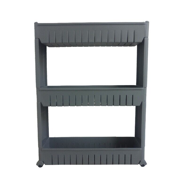 Grey 3/4 Tier Slim Slide Out Kitchen Trolley Rack Holder Storage Shelf Organiser