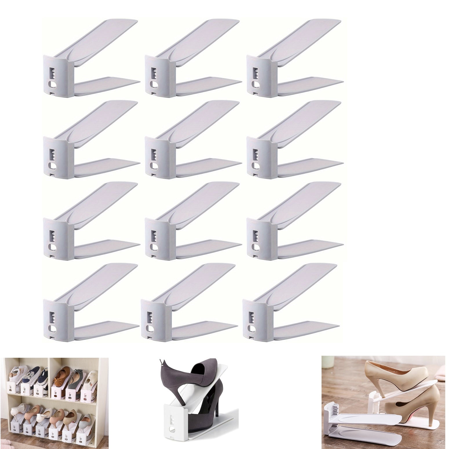 12x Shoe Slots Organizer Wardrobe Stacker Space Saver Rack Holder Adjustable UK