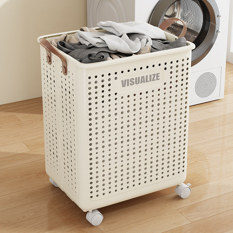 HYGRAD® Foldable Laundry Basket 42L Large Heavy Duty Laundry Hamper On Wheels Fold Away Space Saving Laundry Storage Bin Hamper For Clothes (White)