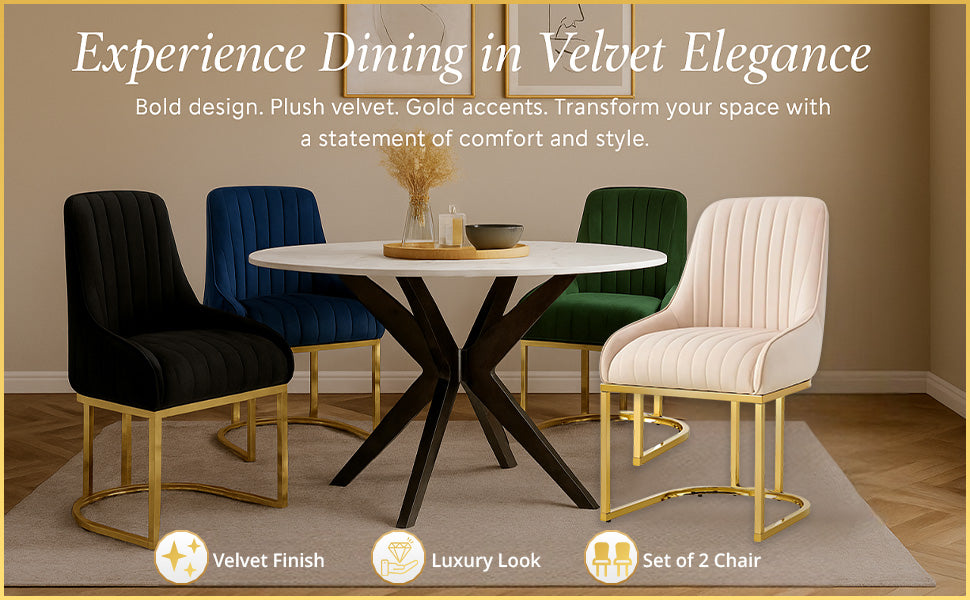 HYGRAD® Set Of 2 Velvet Dining Chair Luxury Padded Dining Room Chairs Armless Gold Chairs For Kitchen Restaurant Office