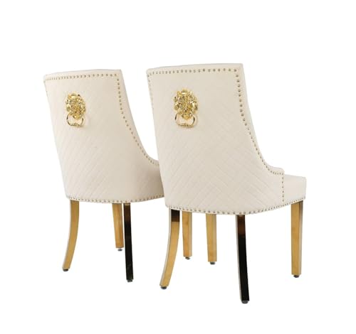 HYGRAD Luxury Velvet Lion Knocker Dining Chairs Soft Padded Executive Dining Chairs Chrome Gold Legs For Home Kitchen Cafe Restaurant (Set of 2))