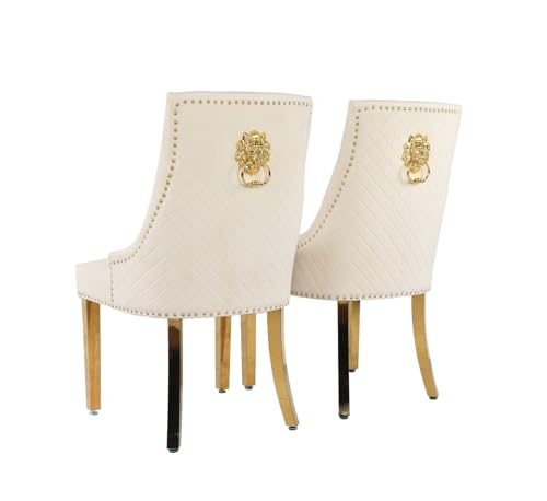 HYGRAD Luxury Velvet Lion Knocker Dining Chairs Soft Padded Executive Dining Chairs Chrome Gold Legs For Home Kitchen Cafe Restaurant (Set of 2))