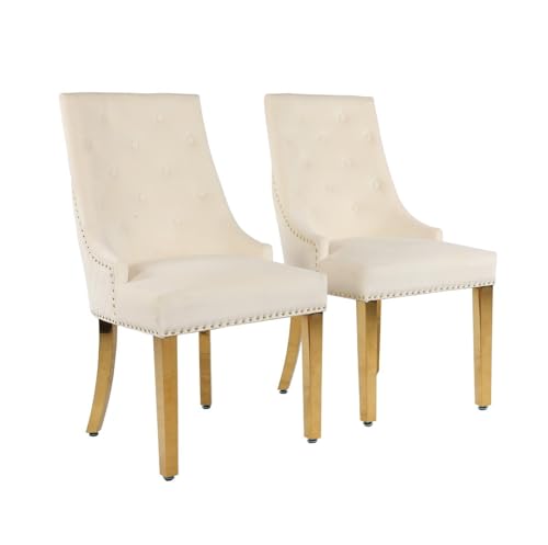 HYGRAD Luxury Velvet Lion Knocker Dining Chairs Soft Padded Executive Dining Chairs Chrome Gold Legs For Home Kitchen Cafe Restaurant (Set of 2))