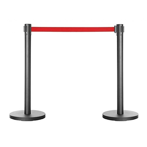 HYGRAD® Pair Of Heavy Duty Crowd Control Barriers Retractable Queue Control Post 3m Belt (2x Black Barriers)