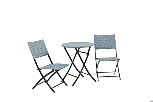 Outdoor Garden 3 Piece Rattan Chairs & Coffee Table Dining Set Patio Furniture By HYGRAD® (Light Grey)