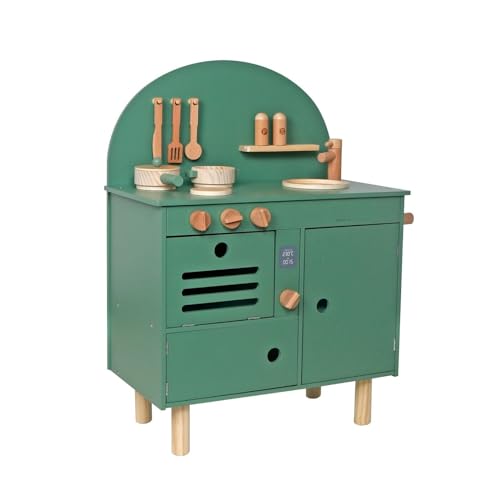 HYGRAD Kids Large Wooden Kitchen Play Set And Accessories Life Size Childrens Wood Kitchen Pretend Play Set Vintage Style Kitchen Role Play Set With Utensils (Green & White)