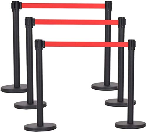 HYGRAD® Pair Of Heavy Duty Crowd Control Barriers Retractable Queue Control Post 3m Belt (2x Black Barriers)