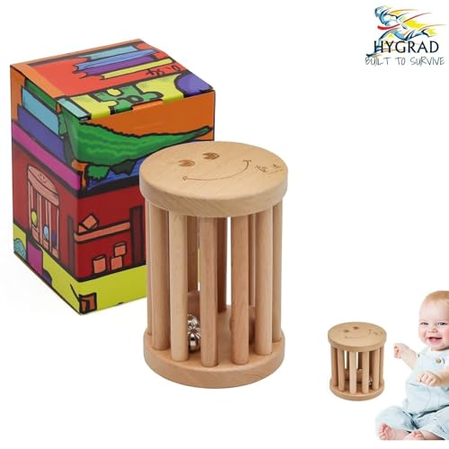 HYGRAD Baby Rattle Toy Wooden Baby Fiddling Rattle Bell Toy Early Years Development Montessori Shake Rattle Toy for Infants