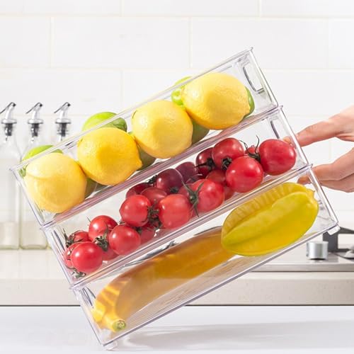 HYGRAD Fridge Organiser Boxes Stackable Refrigerator Organiser Bins Clear Freezer Cupboard Storage Boxes Pantry Tidy Organisers BPA Free (Pack of 6 Containers)