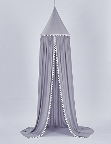 HYGRAD BUILT TO SURVIVE Children's Bed Canopy, Round Dome Princeess Bed Canopy Decoration, Mosquito Net Protection Canopy Play Tent, Pink, Grey, White (Grey Canopy Without Stars)