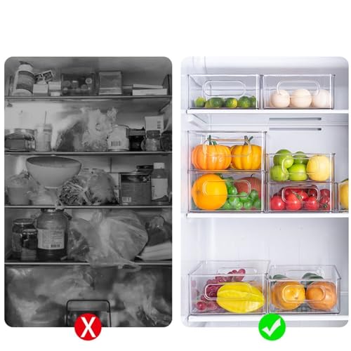 HYGRAD Fridge Organiser Boxes Stackable Refrigerator Organiser Bins Clear Freezer Cupboard Storage Boxes Pantry Tidy Organisers BPA Free (Pack of 6 Containers)