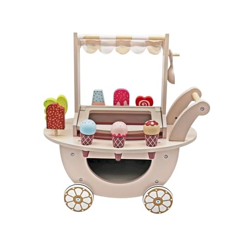 HYGRAD Wooden Ice Cream Toy Shop Kids Educational Early Years Wooden Ice Cream Cart Vendor Toy Role Play Ice Cream Shop Gift For 3-6 Year Olds