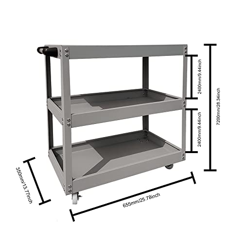 Tool Storage Heavy Duty Durable Garage Trolley Workshop 3 Tier Wheel Cart Shelf HYGRAD®