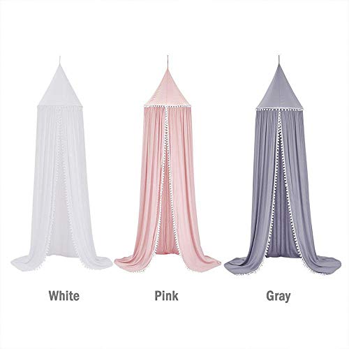 HYGRAD BUILT TO SURVIVE Children's Bed Canopy, Round Dome Princeess Bed Canopy Decoration, Mosquito Net Protection Canopy Play Tent, Pink, Grey, White (Grey Canopy Without Stars)