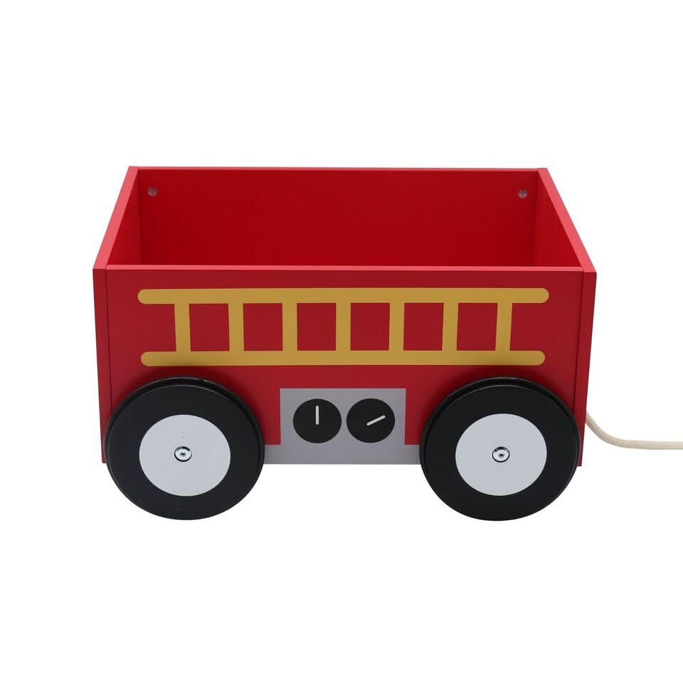 HYGRAD Kids Wooden Toy Box Chest Bus Theme Cart Childrens Toy Storage Cart Pull Along Bedroom Nursery Organiser