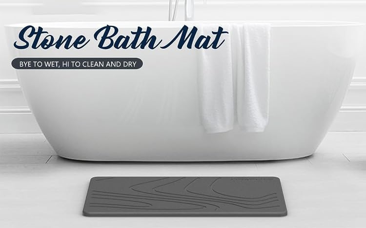 Fast Drying Stone Bath Mat – Diatomite Bathroom Mat with Instant Absorption, Anti-Mould, Odour Resistant, Non-Slip Base, Hygienic Quick Dry Mat Design for Bathroom, Kitchen, Pets & Plants