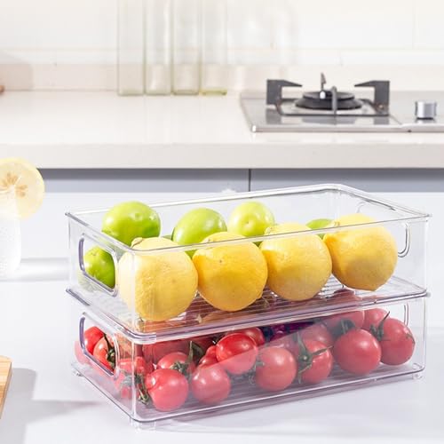 HYGRAD Fridge Organiser Boxes Stackable Refrigerator Organiser Bins Clear Freezer Cupboard Storage Boxes Pantry Tidy Organisers BPA Free (Pack of 6 Containers)