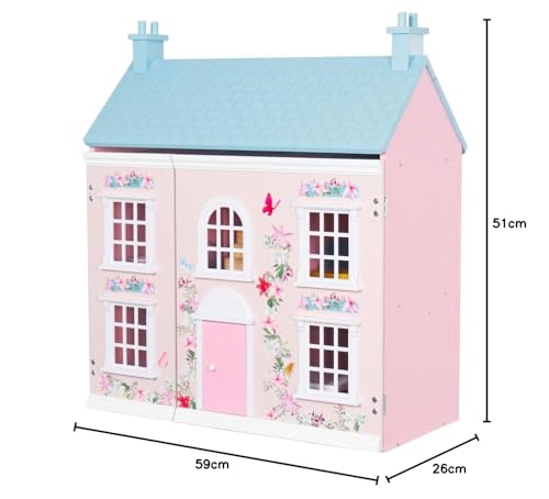 HYGRAD Large Cottage Wooden Doll Houses With Furniture And Accessories Girls Doll House Play Set Doll House Toy Gift Set For Girls Flowery Cottage Doll Houses (Design 6)