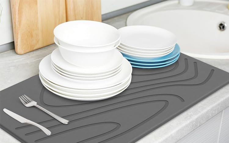 Fast Drying Stone Bath Mat – Diatomite Bathroom Mat with Instant Absorption, Anti-Mould, Odour Resistant, Non-Slip Base, Hygienic Quick Dry Mat Design for Bathroom, Kitchen, Pets & Plants