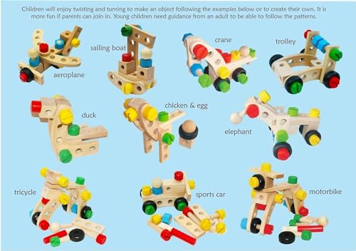 HYGRAD Kids Wooden Nuts And Bolts Building Toy 36Pcs Building DIY Travel Toy Building Blocks Construction Toy For Children Educational And Creative DIY Toys for Ages 3+