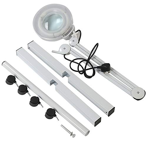 HYGRAD® 5X Magnifier Vertical Clip Floor Stand Lamp Glass Adjustable Rolling Diopter Salon SPA Beauty Makeup Skincare Nail Tattoo Light Magnifying Tool (White)
