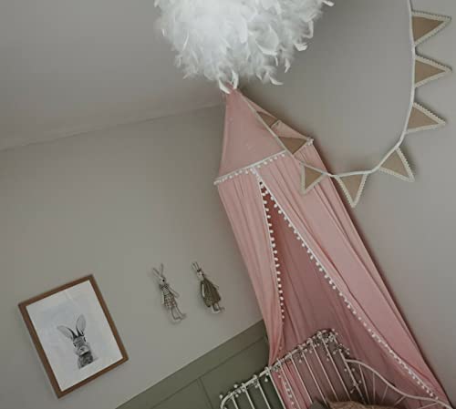 HYGRAD BUILT TO SURVIVE Children's Bed Canopy, Round Dome Princeess Bed Canopy Decoration, Mosquito Net Protection Canopy Play Tent, Pink, Grey, White (Grey Canopy Without Stars)