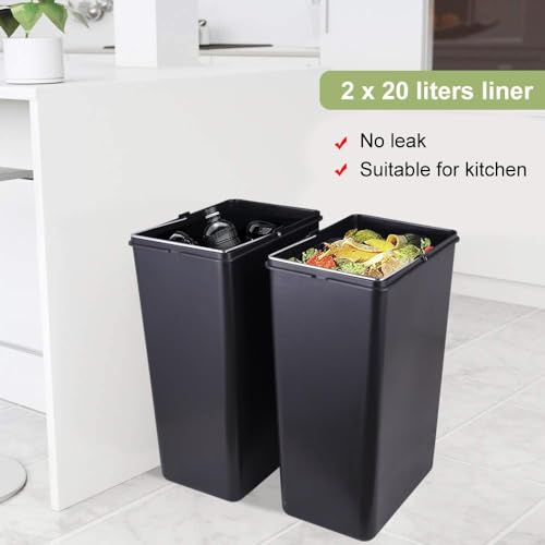 HYGRAD Kitchen Bin Recycling Bin For Kitchen Stainless Steel Triple Compartment Food Waste Bin Removable Inner Bins Kitchen Waste Compartment Bin (40L (2 x 20L Compartments))