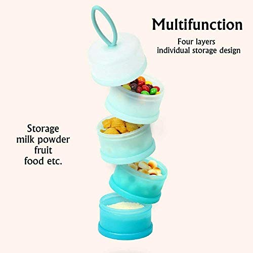 4 Tier Baby Milk Powder Dispenser Portable 4 Section Travel Container Snack Pack Storage Container (Blue)