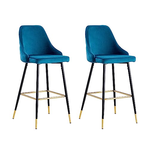 HYGRAD BUILT TO SURVIVE Soft Padded Velvet Bar Stools Kitchen Counter Breakfast Bar Stools Dining Kitchen Island Velvet Bar Stools 4 Legs Golden Tips (Set of 2)