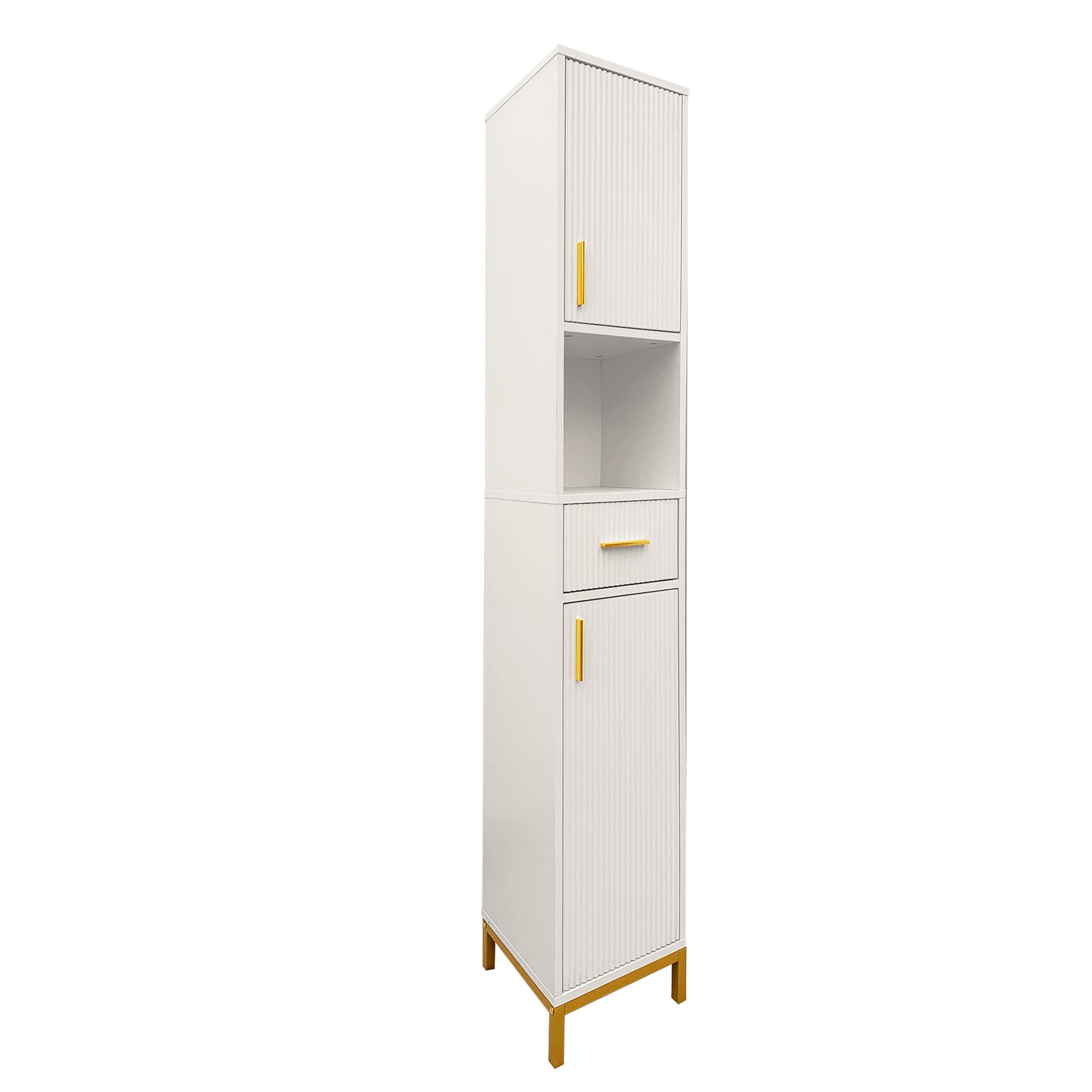 Slim Bathroom Tall Cabinet, Narrow Bathroom Storage Tower Cupboard Unit with Door and Drawers, Tall Bathroom Storage Cupboard Water-Resistant MDF, White 30 * 30 * 170cm
