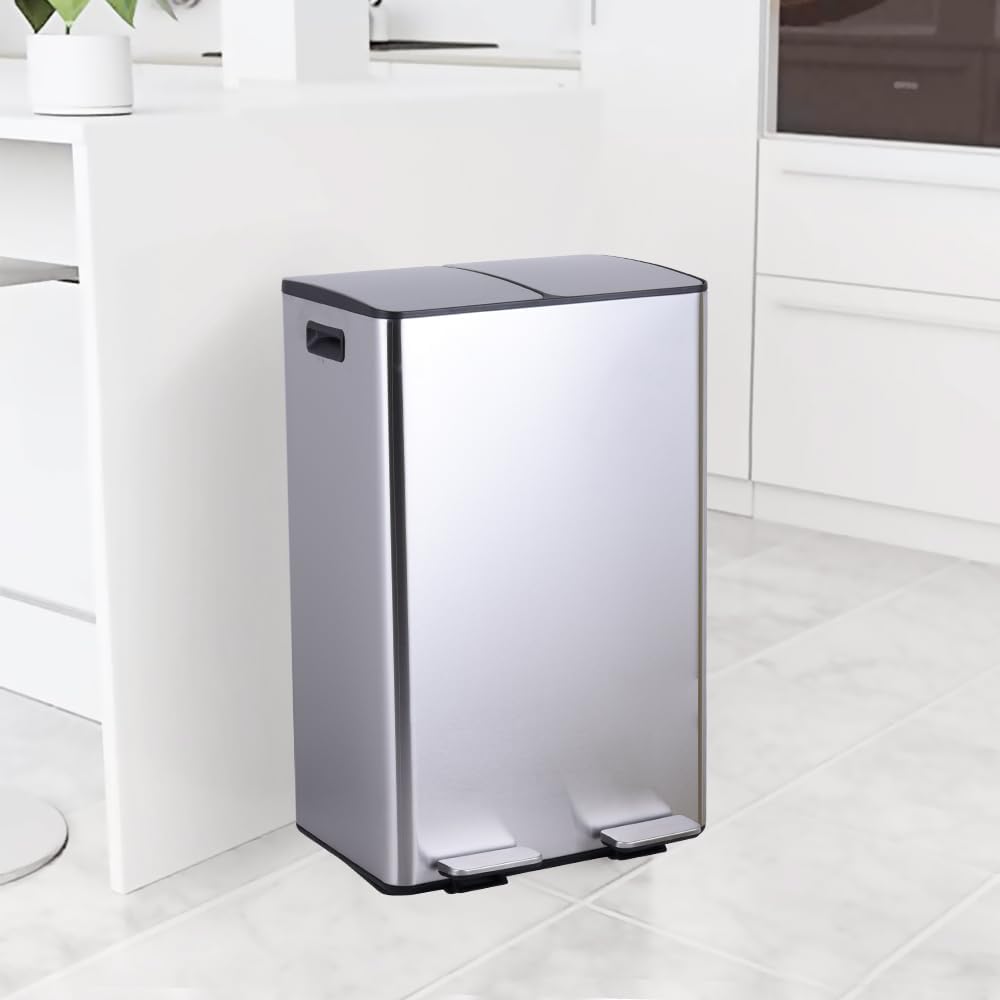 HYGRAD 60L Recycling Bin 2 x 30L Compartment Waste Recycling Bin For Home Kitchen Steel Trash Recycling Bin With Removable Compartments And Soft Closing Lids