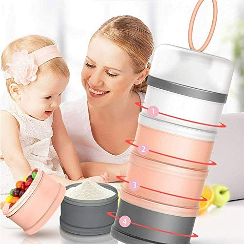 4 Tier Baby Milk Powder Dispenser Portable 4 Section Travel Container Snack Pack Storage Container (Blue)