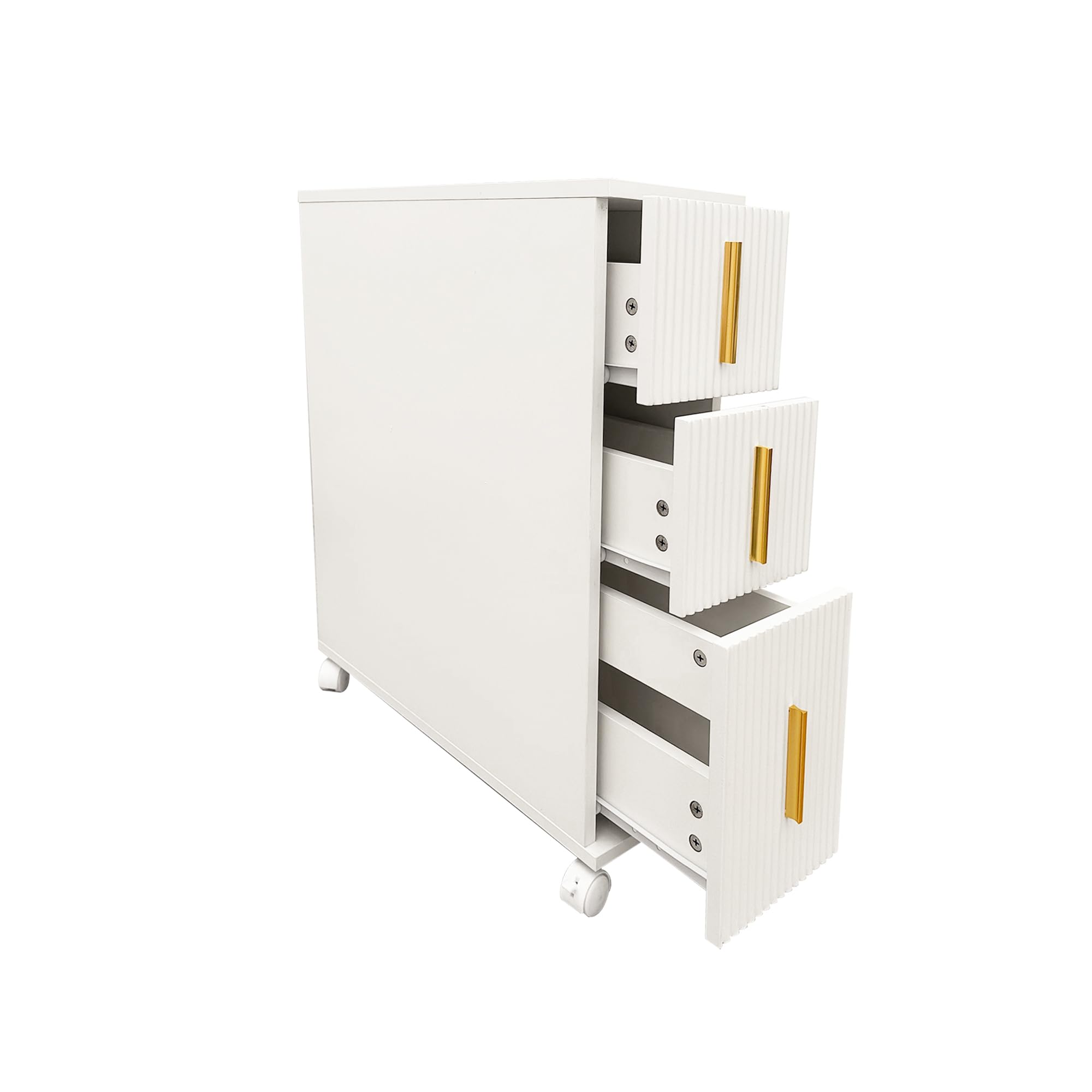 Slim Storage Cabinet, Bathroom Floor Storage Cabinet Narrow Towel Cabinet Organizer with 3 Drawers & Wheels, Freestanding Bathroom Storage Organizer Toilet Paper Holder and Storage