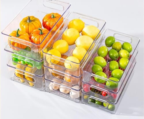 HYGRAD Fridge Organiser Boxes Stackable Refrigerator Organiser Bins Clear Freezer Cupboard Storage Boxes Pantry Tidy Organisers BPA Free (Pack of 9 Containers)