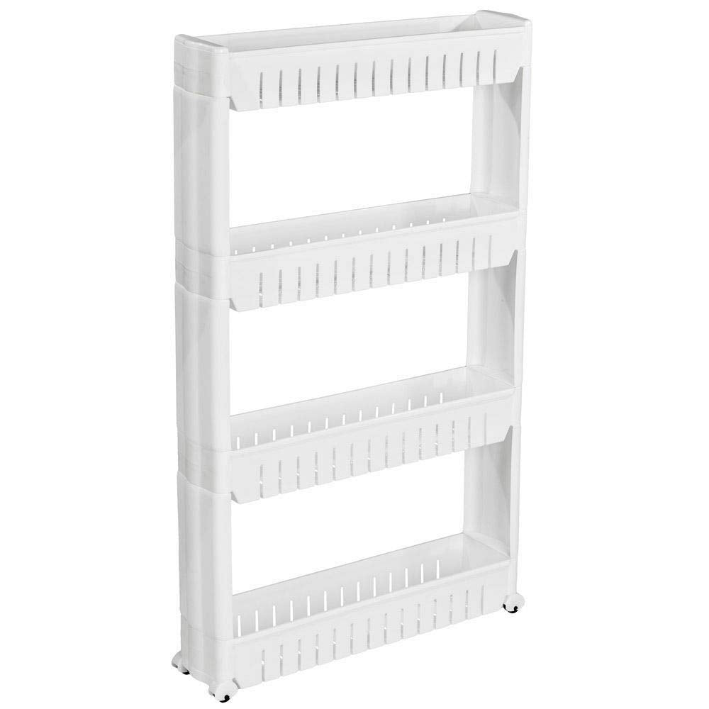 HYGRAD® Slide Out Storage Tower Folding 3/4 Tier Rolling Castor Kitchen Bathroom Trolley Rack UK (White, 4 Tier)