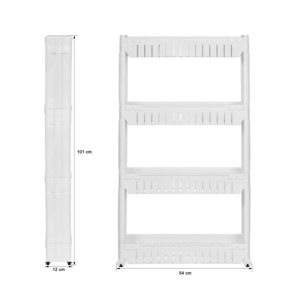 HYGRAD® Slide Out Storage Tower Folding 3/4 Tier Rolling Castor Kitchen Bathroom Trolley Rack UK (White, 4 Tier)
