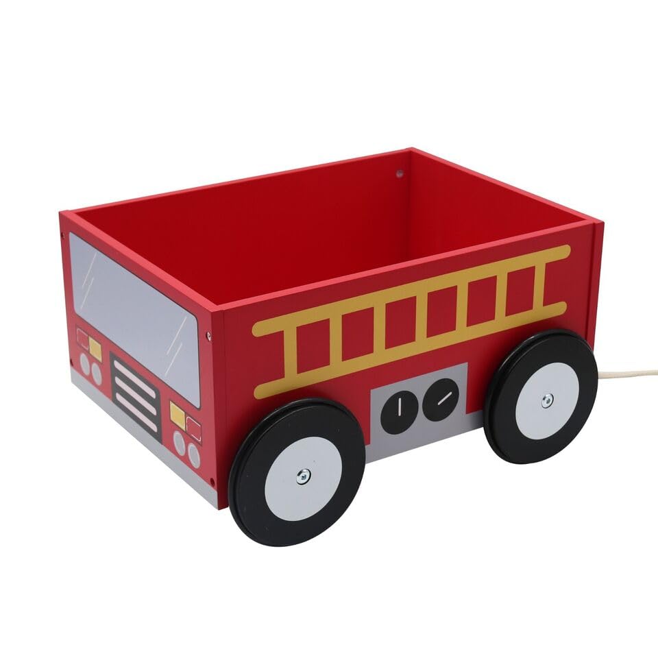 HYGRAD Kids Wooden Toy Box Chest Bus Theme Cart Childrens Toy Storage Cart Pull Along Bedroom Nursery Organiser