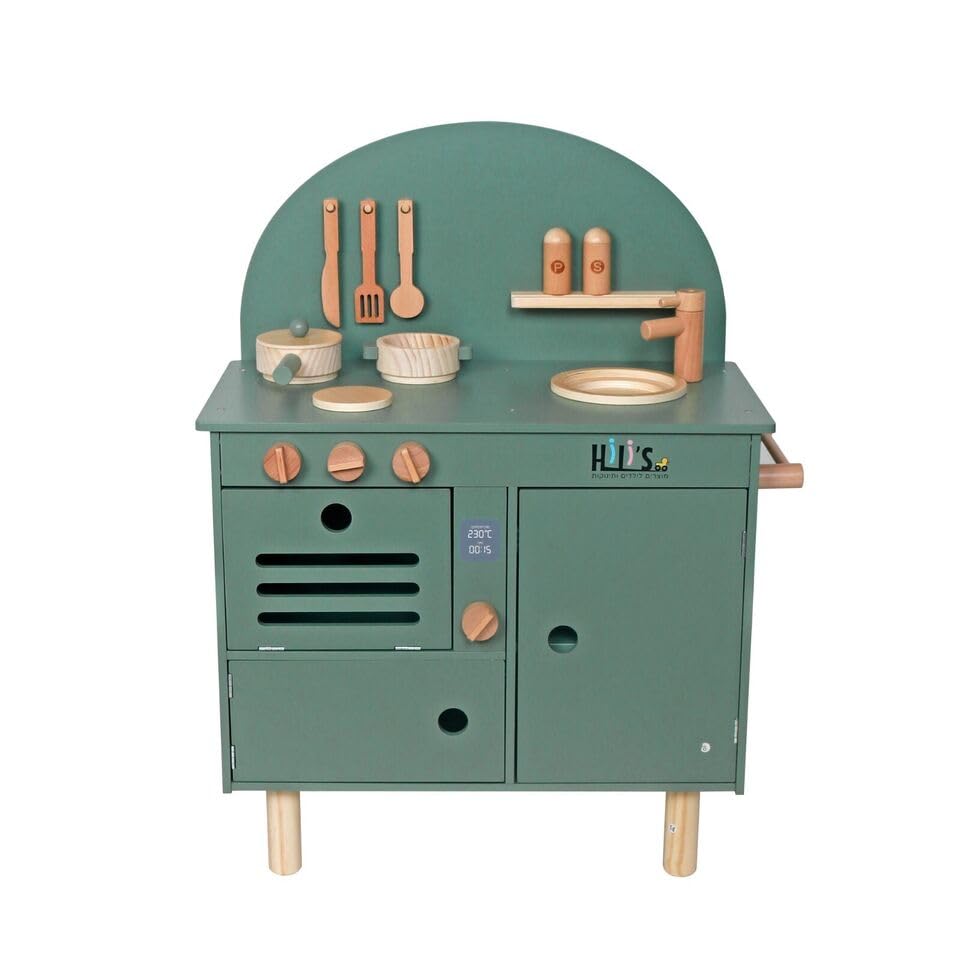 HYGRAD Kids Large Wooden Kitchen Play Set And Accessories Life Size Childrens Wood Kitchen Pretend Play Set Vintage Style Kitchen Role Play Set With Utensils (Green & White)