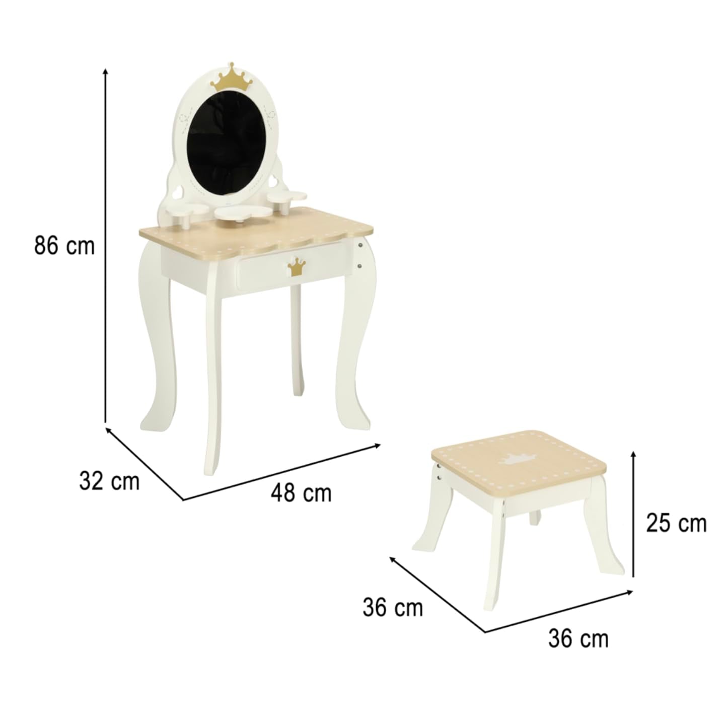 HYGRAD® Girls Dressing Table With Mirror and Stool Childrens Wooden Kids Vanity Table Childs Dressing Table Set for a Kid, Children Aged (3-8) (Oak Dressing Table With Accessory Set)