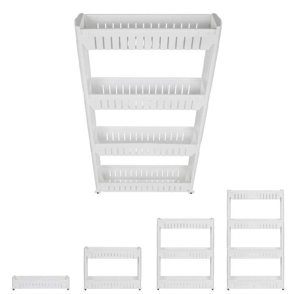 HYGRAD® Slide Out Storage Tower Folding 3/4 Tier Rolling Castor Kitchen Bathroom Trolley Rack UK (White, 4 Tier)